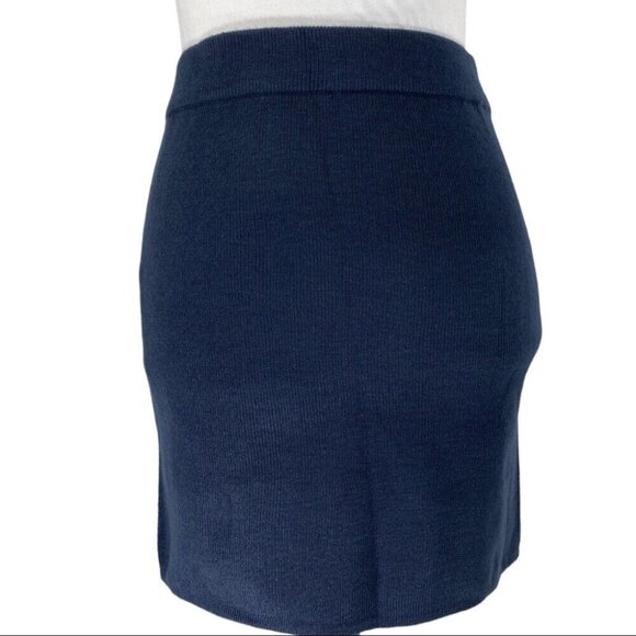 Olive + Oak Women's NWT Navy Blue Minimalist Stretchy Y2K Knit Mini Skirt S/W24 - Picture 1 of 7